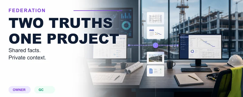 Owner and contractor project workspaces sharing selected construction project data