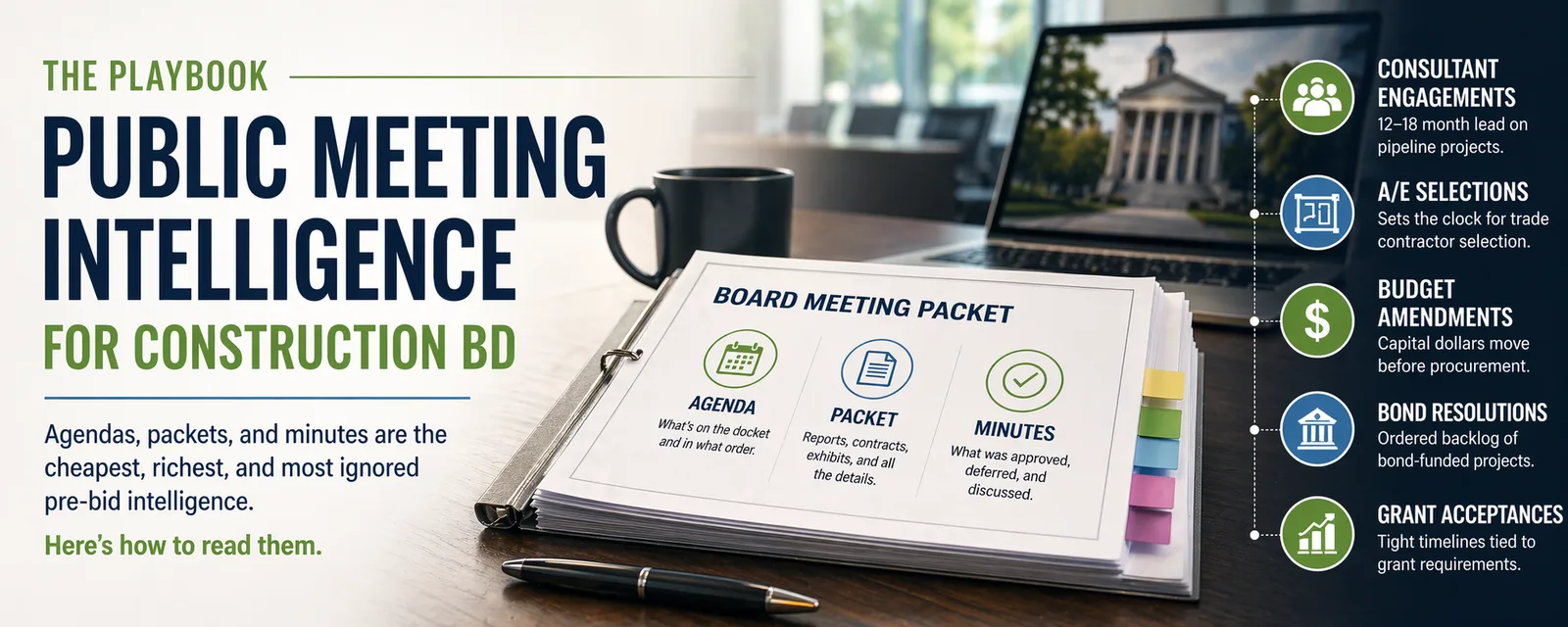 Public board meeting agenda and packet with construction project items